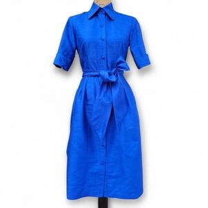 NWT Tahari 100% Silk Cobalt Blue Shirt Dress Tie Waist Classic Luxe, Size 2